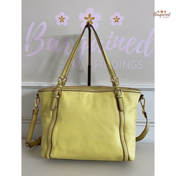 Authentic MCM Pale Yellow Textured Leather Two Way Tote Shoulder/Crossbody Bag - Picture 3 of 12